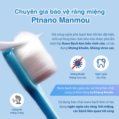 Bàn chải đánh răng Nano Bạch Kim Manmou - Màu Hồng - size người lớn